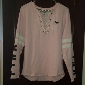 VS PINK Varsity lace up crewneck